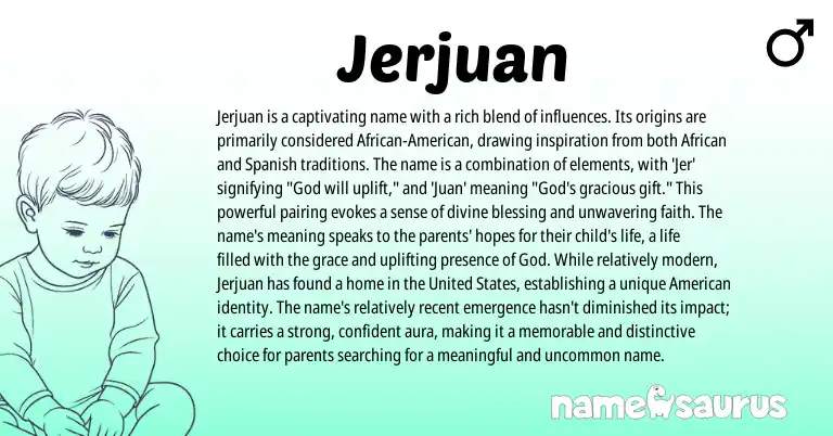 Infographic about Jerjuan name meaning, Jerjuan is a name from African, American origin(s).