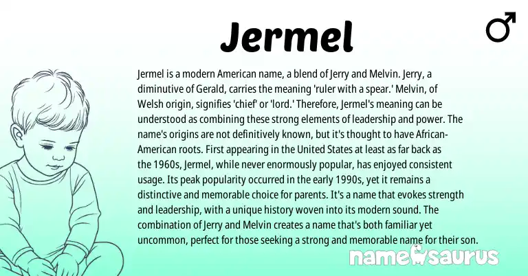Infographic about Jermel name meaning, Jermel is a name from Arabic, American, Welsh origin(s).