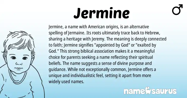 Infographic about Jermine name meaning, Jermine is a name from English, Biblical origin(s).