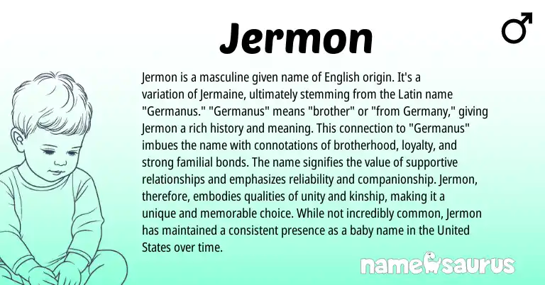 Infographic about Jermon name meaning, Jermon is a name from Latin, English origin(s).