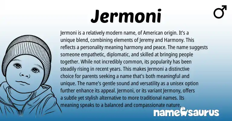 Infographic about Jermoni name meaning, Jermoni is a name from American origin(s).