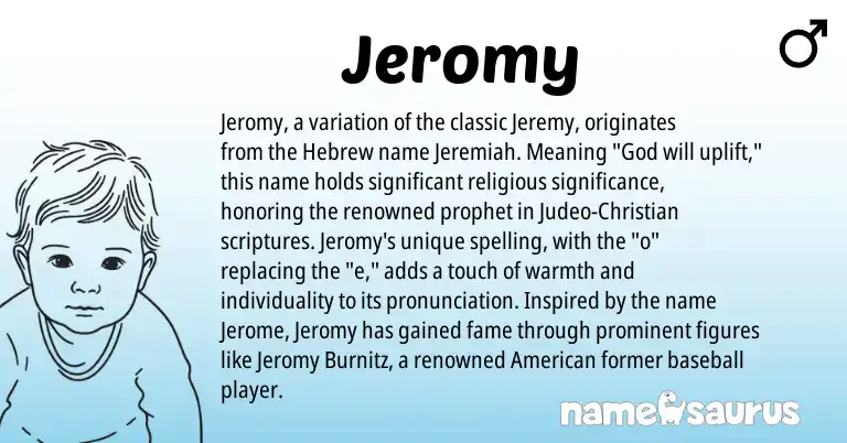 Infographic about Jeromy name meaning, Jeromy is a name from American, Hebrew origin(s).