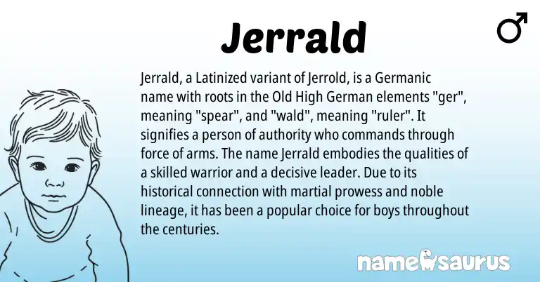 Infographic about Jerrald name meaning, Jerrald is a name from Old High German, Germanic origin(s).