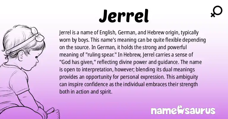 Infographic about Jerrel name meaning, Jerrel is a name from English (American), German, Hebrew origin(s).