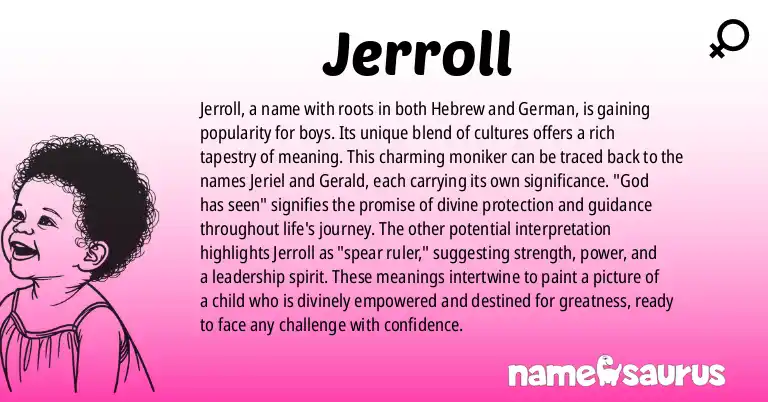 Infographic about Jerroll name meaning, Jerroll is a name from Hebrew, German origin(s).