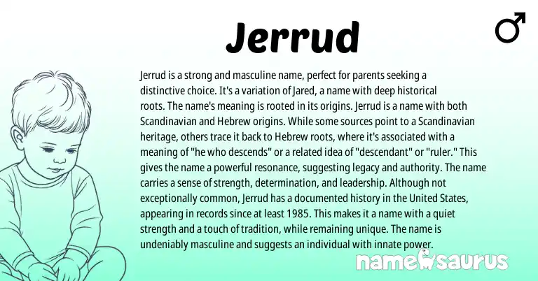 Infographic about Jerrud name meaning, Jerrud is a name from Scandinavian, American origin(s).