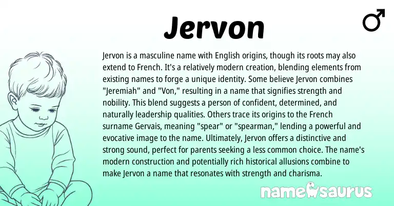 Infographic about Jervon name meaning, Jervon is a name from English origin(s).