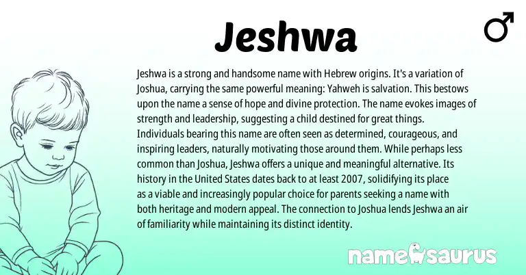 Infographic about Jeshwa name meaning, Jeshwa is a name from Hebrew origin(s).