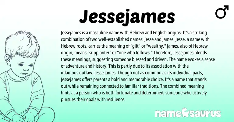 Infographic about Jessejames name meaning, Jessejames is a name from Hebrew, English origin(s).