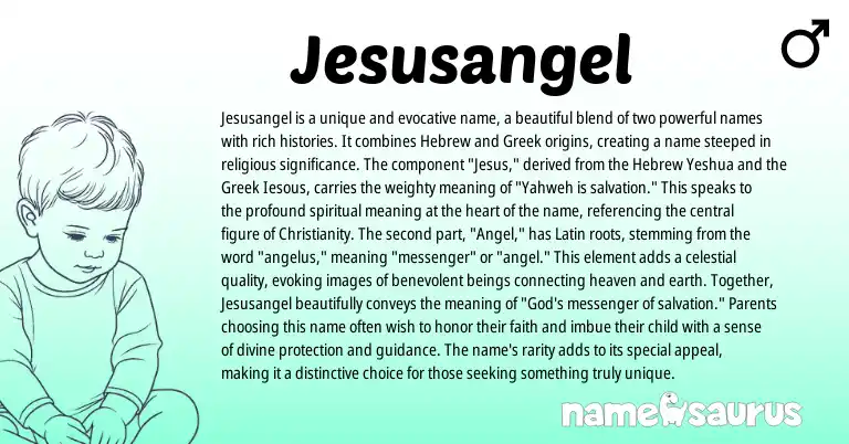 Infographic about Jesusangel name meaning, Jesusangel is a name from Hebrew, Spanish, Greek origin(s).