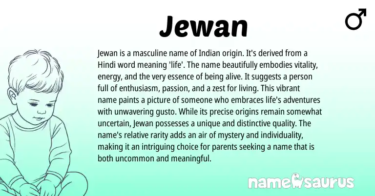 Infographic about Jewan name meaning, Jewan is a name from Persian, Indian, Hindi origin(s).