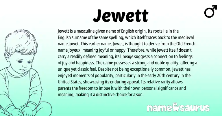 Infographic about Jewett name meaning, Jewett is a name from French, English origin(s).