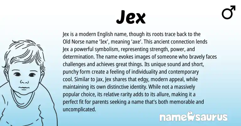 Infographic about Jex name meaning, Jex is a name from Norse, English origin(s).