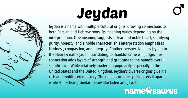 Infographic about Jeydan name meaning, Jeydan is a name from Persian origin(s).