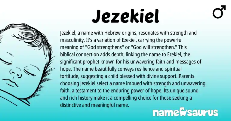 Infographic about Jezekiel name meaning, Jezekiel is a name from Hebrew origin(s).
