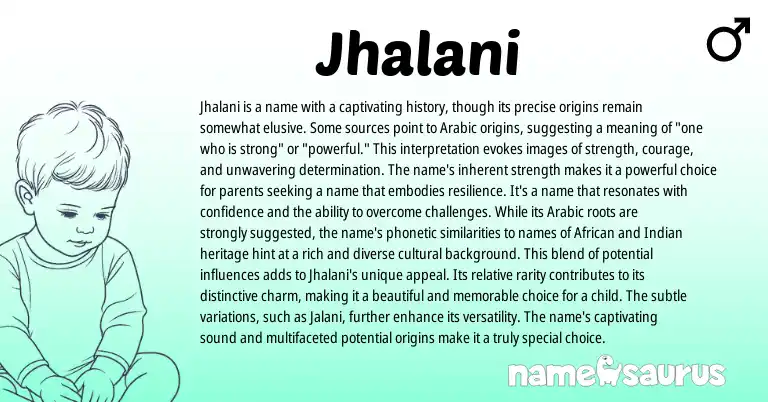 Infographic about Jhalani name meaning, Jhalani is a name from Arabic origin(s).