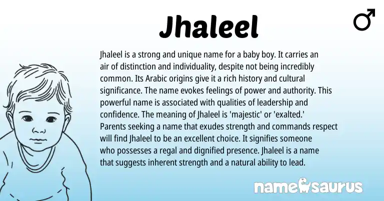 Infographic about Jhaleel name meaning, Jhaleel is a name from Arabic origin(s).