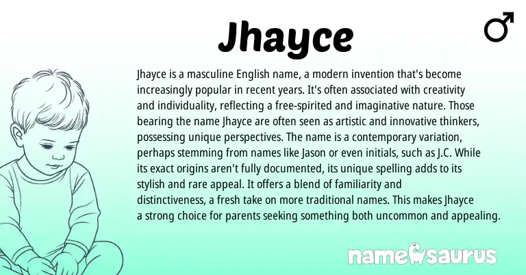 Infographic about Jhayce name meaning, Jhayce is a name from English origin(s).