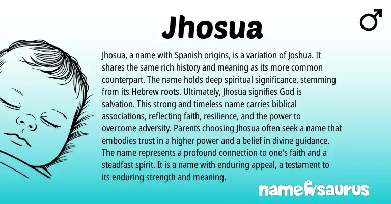 Infographic about Jhosua name meaning, Jhosua is a name from Hebrew, Biblical origin(s).
