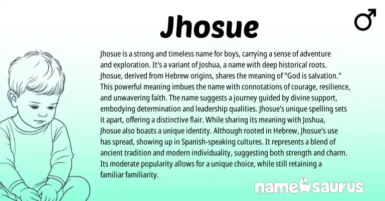 Infographic about Jhosue name meaning, Jhosue is a name from Hebrew, Spanish origin(s).