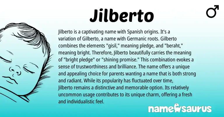 Infographic about Jilberto name meaning, Jilberto is a name from Germanic, Spanish origin(s).