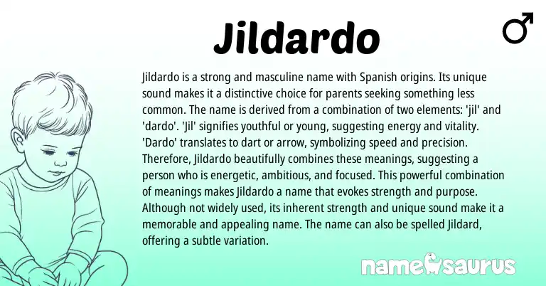 Infographic about Jildardo name meaning, Jildardo is a name from Spanish origin(s).