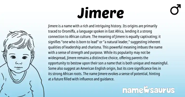 Infographic about Jimere name meaning, Jimere is a name from African origin(s).