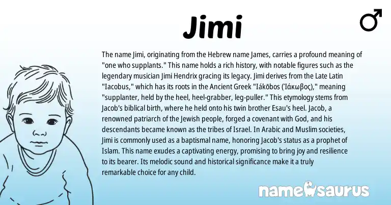 Infographic about Jimi name meaning, Jimi is a name from Ancient Greek, Muslim, Latin, Arabic, Jewish, Hebrew origin(s).
