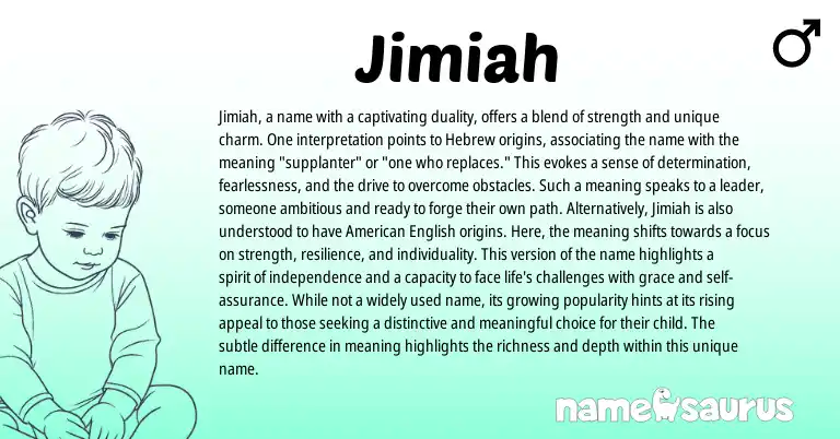 Infographic about Jimiah name meaning, Jimiah is a name from Hebrew origin(s).