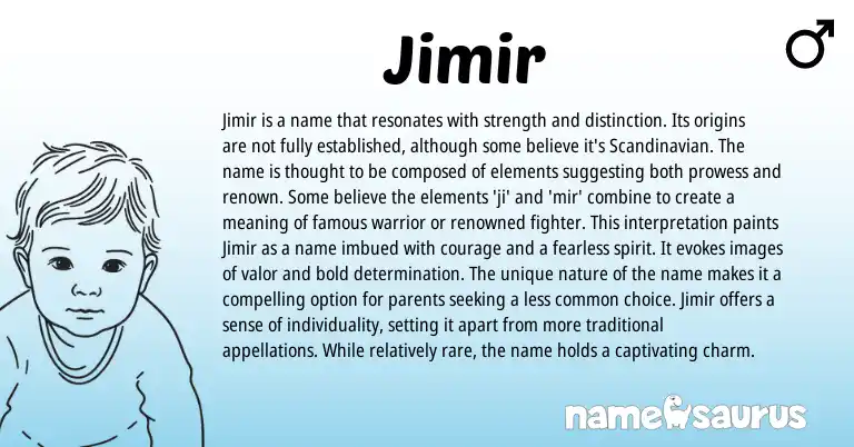 Infographic about Jimir name meaning, Jimir is a name from Scandinavian origin(s).