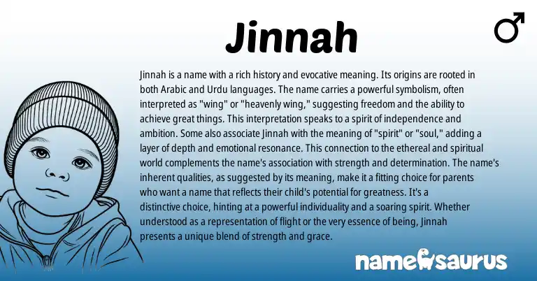 Infographic about Jinnah name meaning, Jinnah is a name from Arabic origin(s).