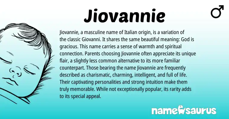 Infographic about Jiovannie name meaning, Jiovannie is a name from Italian origin(s).
