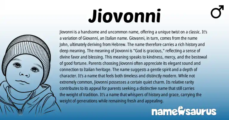 Infographic about Jiovonni name meaning, Jiovonni is a name from Italian origin(s).