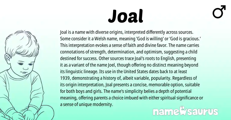Infographic about Joal name meaning, Joal is a name from Persian, Welsh origin(s).