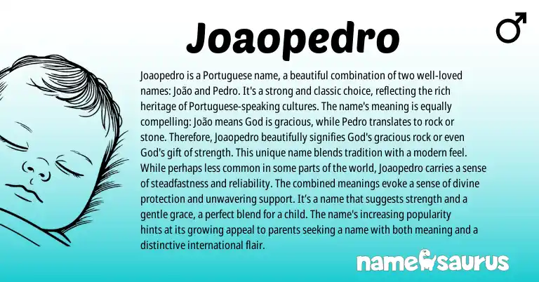 Infographic about Joaopedro name meaning, Joaopedro is a name from Portuguese origin(s).