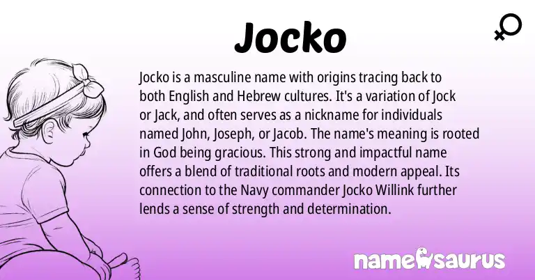 Infographic about Jocko name meaning, Jocko is a name from English, Hebrew origin(s).