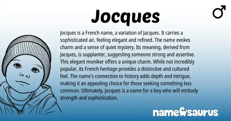 Infographic about Jocques name meaning, Jocques is a name from French origin(s).