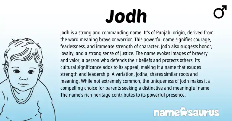 Infographic about Jodh name meaning, Jodh is a name from Indian, Punjabi origin(s).