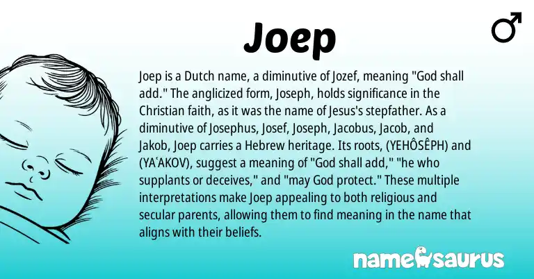 Infographic about Joep name meaning, Joep is a name from Dutch, Hebrew origin(s).
