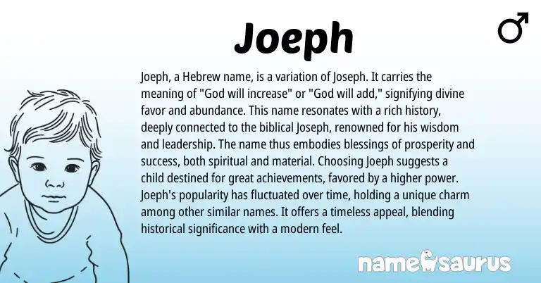 Infographic about Joeph name meaning, Joeph is a name from Hebrew, English origin(s).
