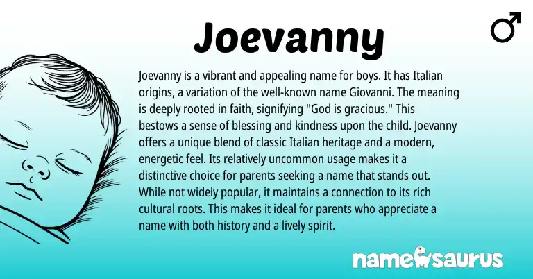 Infographic about Joevanny name meaning, Joevanny is a name from Italian origin(s).