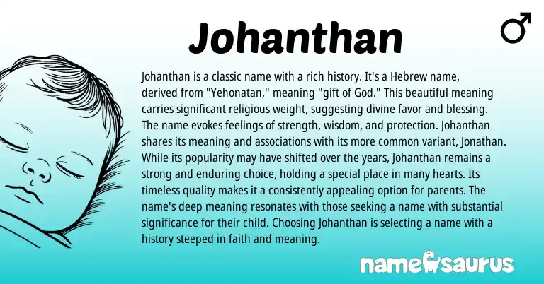 Infographic about Johanthan name meaning, Johanthan is a name from Hebrew origin(s).