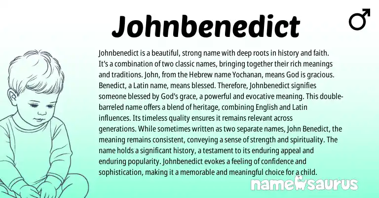 Infographic about Johnbenedict name meaning, Johnbenedict is a name from Latin, Hebrew, English origin(s).