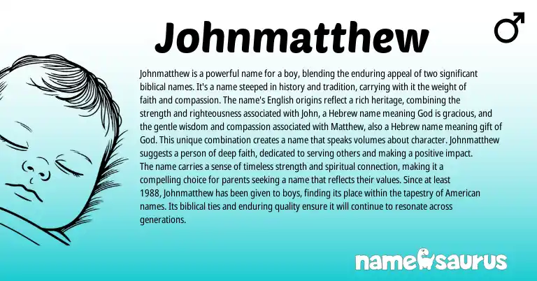 Infographic about Johnmatthew name meaning, Johnmatthew is a name from English, Biblical origin(s).