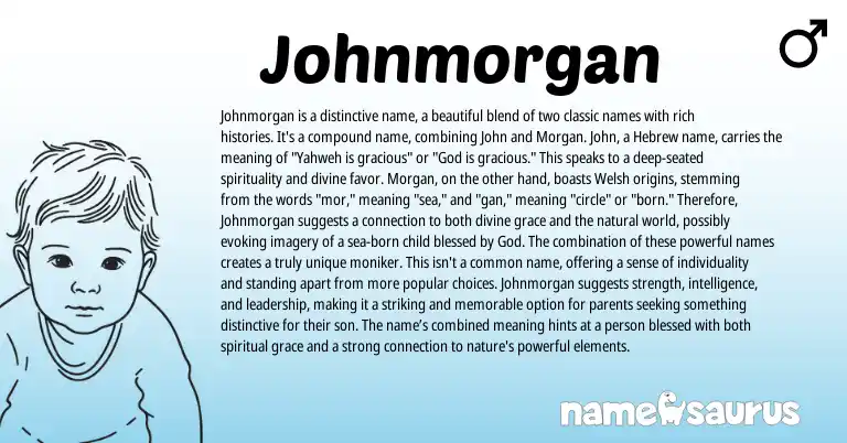 Infographic about Johnmorgan name meaning, Johnmorgan is a name from Welsh, Hebrew, Ga, Biblical origin(s).