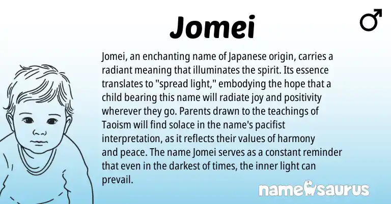 Infographic about Jomei name meaning, Jomei is a name from Japanese origin(s).