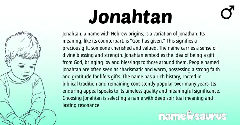 Infographic about Jonahtan name meaning, Jonahtan is a name from Hebrew, English origin(s).