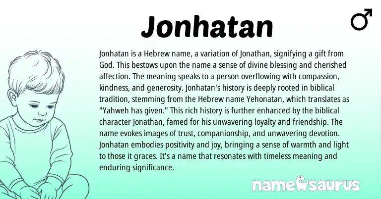 Infographic about Jonhatan name meaning, Jonhatan is a name from Hebrew origin(s).