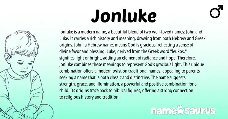 Infographic about Jonluke name meaning, Jonluke is a name from Hebrew, English, Greek origin(s).