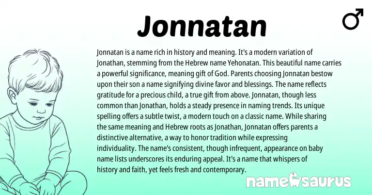 Infographic about Jonnatan name meaning, Jonnatan is a name from Hebrew origin(s).